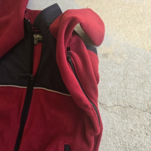 VTG 90s Eddie Bauer Polarec Fleece Jacket Sz M ZipUp Men Black Red Outdoor Thick - Picture 11 of 12